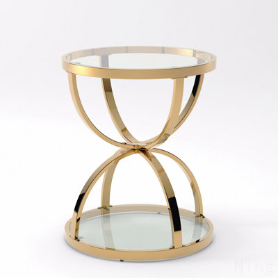 Modern Glass Side Table With 2 Tiers, Ring-Shaped Frames, Metal Frame And Clear Tempered Glass, Round Coffee Table For Living Room, Bedroom, And Office