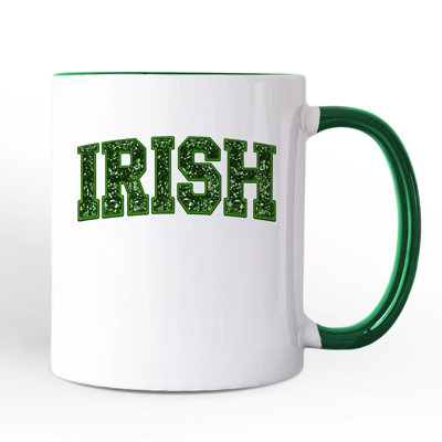 Irish Sequin St Patrick’s Day Mug, Festive Green Glitter Imitation Gift with Custom Name
