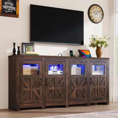 74" LED Farmhouse TV Stand For Tvs Up To 85" With Power Outlets And Adjustable Shelves