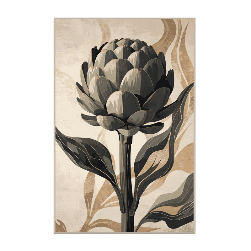 Tapis beige luxueux lavable à la machine à motif artichaut Higgins - reliure beige, 7x10