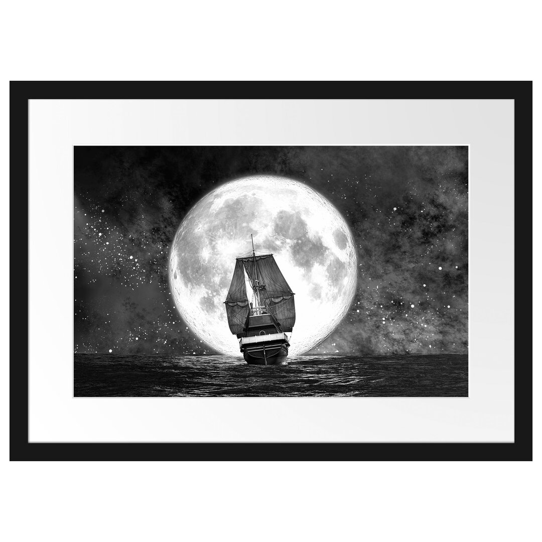 Gerahmtes Poster Segelschiff bei Vollmond