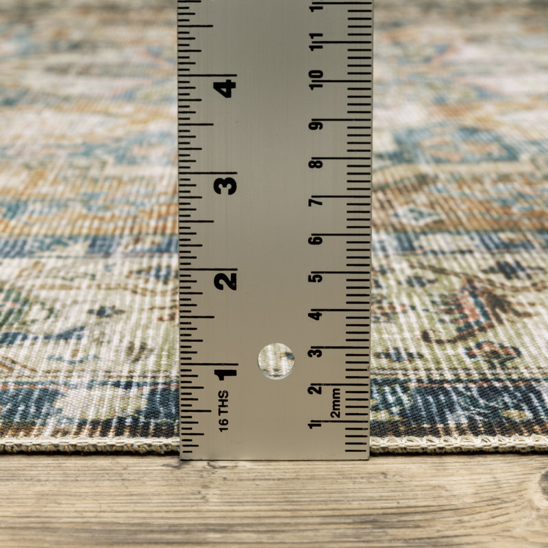 DiBernardo Machine Washable Performance Non-Skid Blue/Green/Gold Rug Mat, Rectangle 3'6" x 5'6"