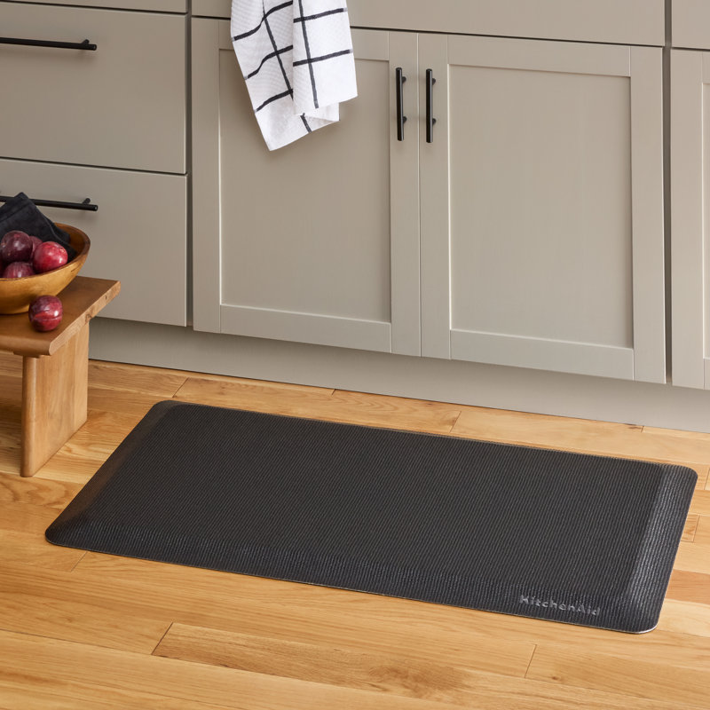 KitchenAid Gourmet Series Kitchen Comfort Gel Mat Solid Basketweave Ink Blue 20"x39", Matte Black