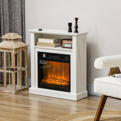 27" Electric Fireplace Heater - 1400W, White Realistic Flame Effect, Surround, 62 82 Adjustable Temp, Remote Control, Quiet Fan Sound, Approved 1400W Freestanding With 3D & Wood Grain , 0.5 6 Hours