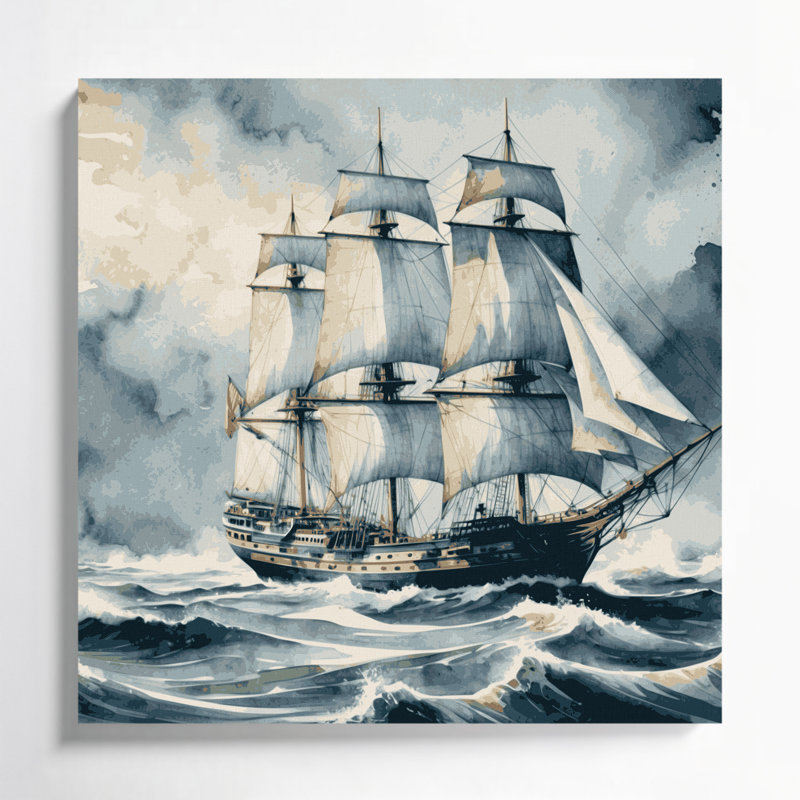 Nautique, grands voiliers, art mural sur toile brune, H 12 po x l 12 po