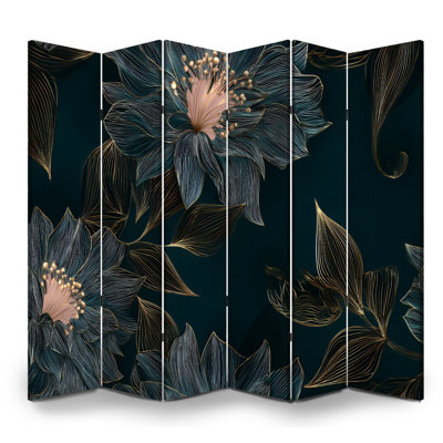Cloison pliante 6 panneaux à motif de fleurs de chrysanthème à la main abstraite et élégante