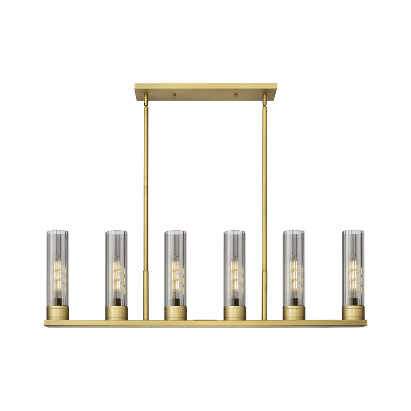 Macaylah 6 - Light Island Pendant, Brushed Brass, 13.38" H x 44.25" W x 3.13" D, Plated Smoke