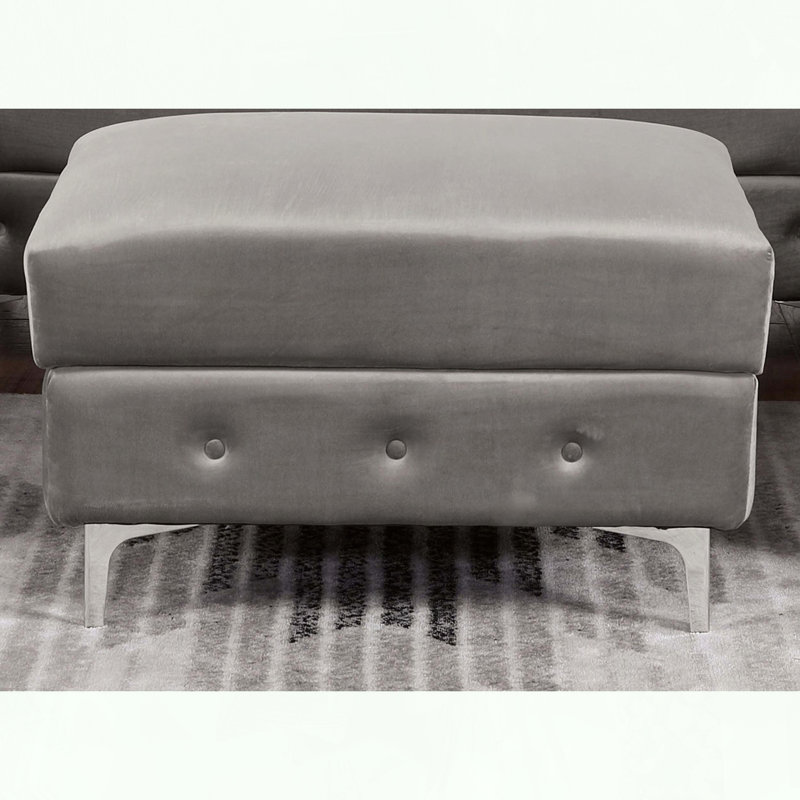 Repose-pieds transitionnel avec capitonnage à boutons et pieds en acier