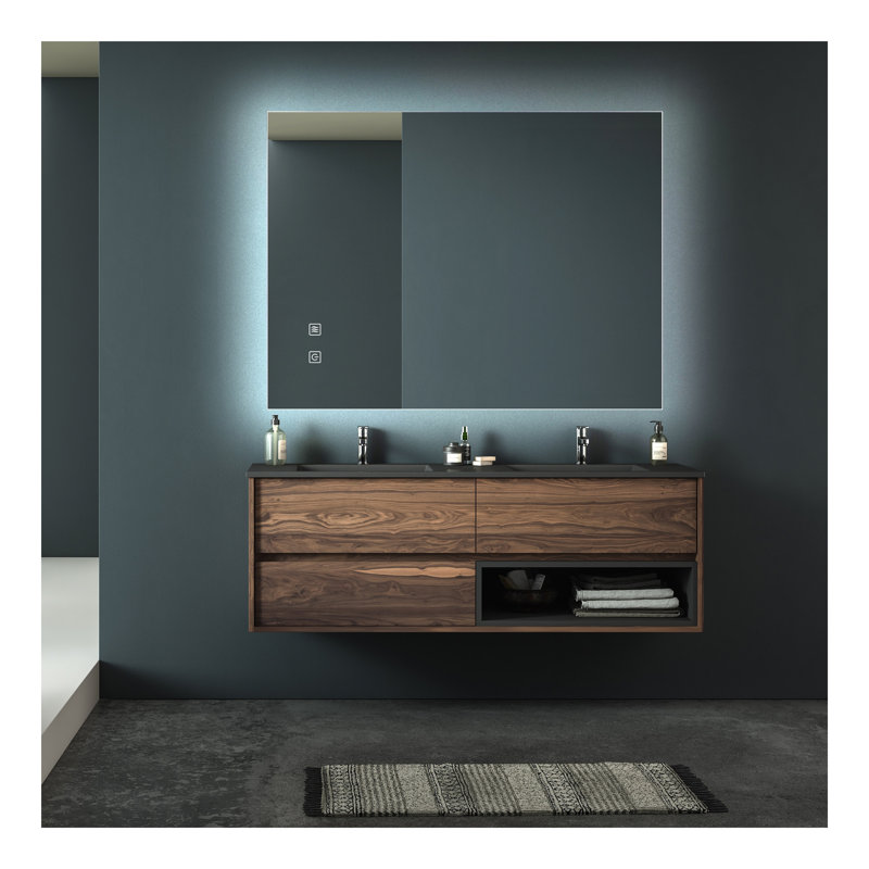 Miroir de salle de bain pour salle de bain avec lumière intense, intensité variable, contrôle de l'interrupteur mural, antibuée, IRC 90 réglable 3000K-4500K-6000K, IP54 imperméable à l'eau, vertical et horizontal