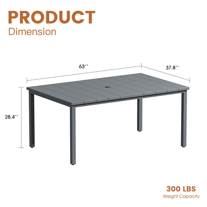 Table de salle à manger d'extérieur 63 "avec trou pour parasol 63", Gris