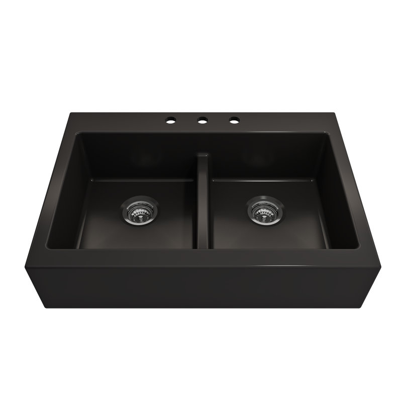 Nuova 34'' L Retro-fit Apron-Front Double Basin Kitchen Sink, Matte Black