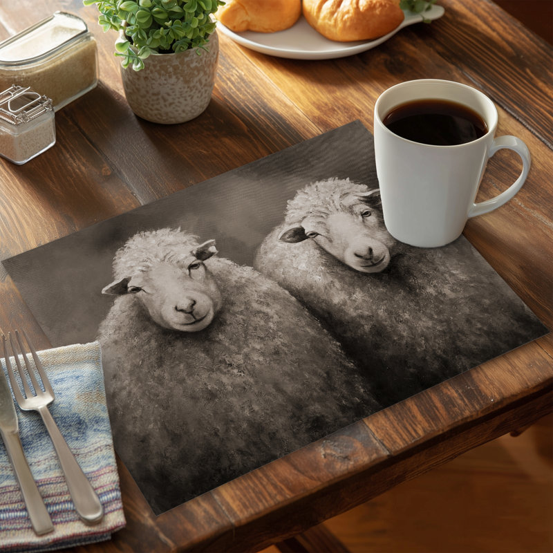 Sheep Sepia Beige Farm Animals Placemat - Polyester Home Decor