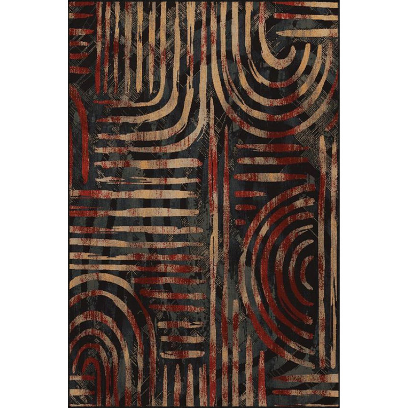 Black Themed Yellow Striped Motif Decorative Washable Carpet, Runner 2'6" x 9'11"