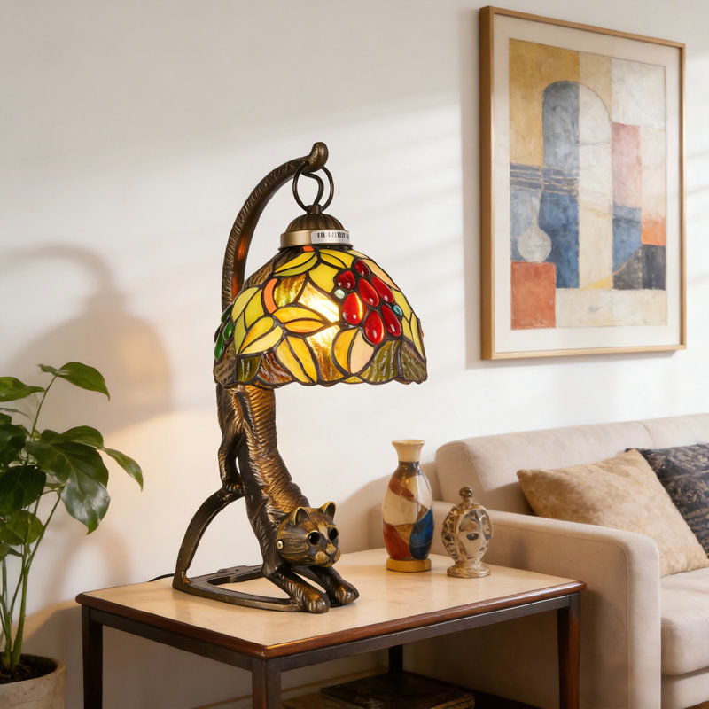 Lampe de table en verre coloré à 1 lumière de style Tiffany à 1 lumière (ampoule incluse)