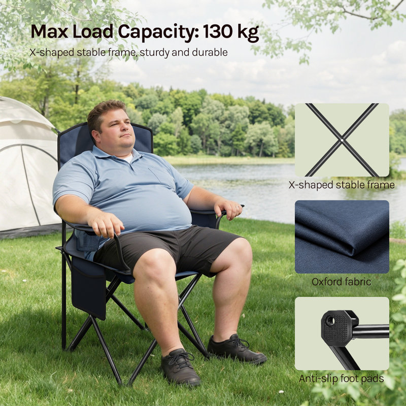 Folding Camping Chairs Set of 2 with Cooler Bag, High Back Lightweight Fishing Chairs with Cup Holder, Side Pocket, Outdoor Portable for Garden Picnic Beach