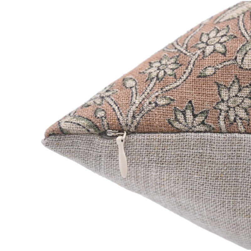 Housse de coussin en tissu de lin imprimé à la main 14 x 20 blocs - PISTA, 20 po x 14 po