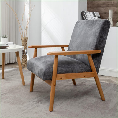Fauteuil simple de 25,38 po de largeur, siège d'appoint classique en microfibre gris doux Mid-Century