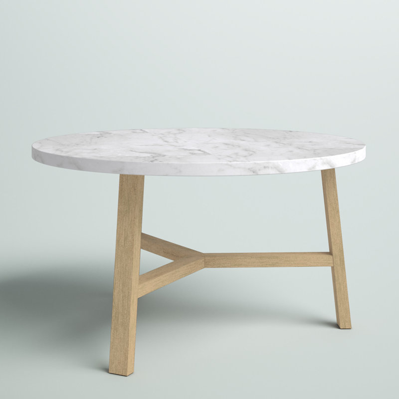 Marisela 3 Legs Round Coffee Table, Light Oak, White