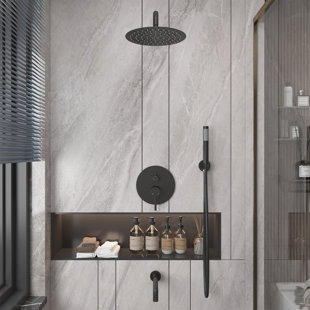Robinet mélangeur de luxe en laiton massif à 3 fonctions mural, débit de 1,8 gal / min et deux pommes de douche avec valve brute