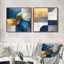 Motif géométrique bleu doré et gris Pure Form III - art mural géométrique - toile d'art moderne 2 pièces