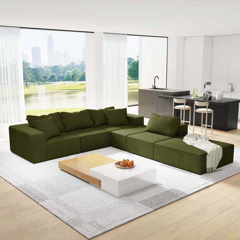 Ensemble de canapé modulaire rembourré Boneless, Chenille verte