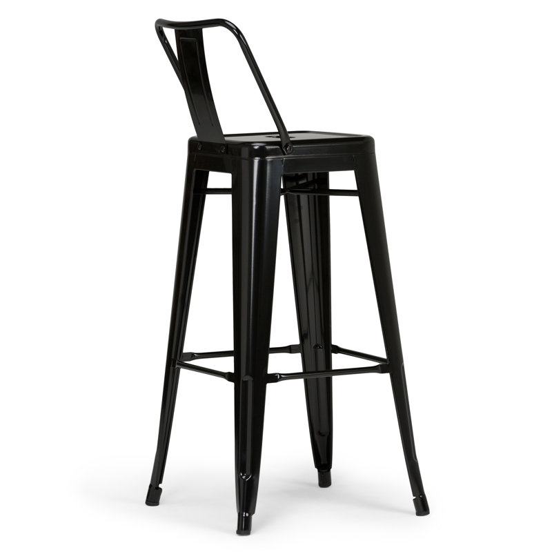 Rayne Industrial Black Metal Bar Stool with Curved Back - Set of 2
