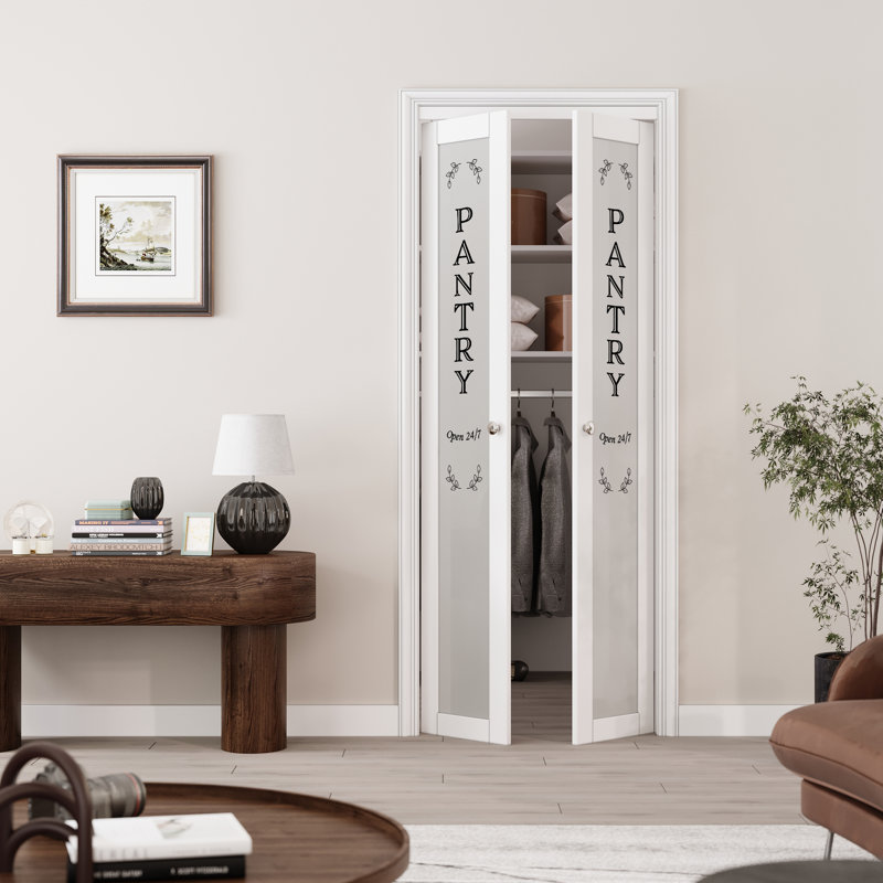 30in x 80in White MDF Pivot Door with Frosted Glass