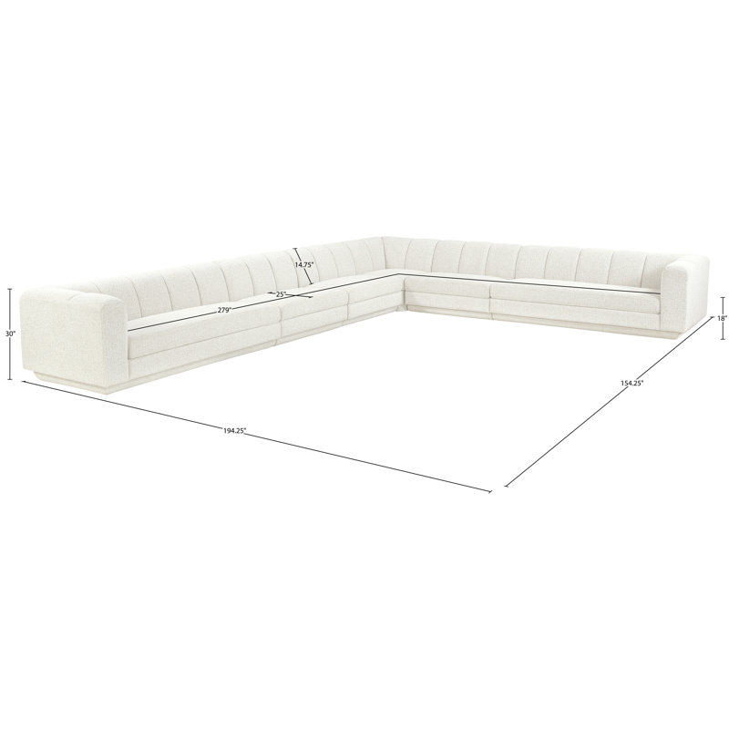 Tissu rembourré 6 pièces Landis Canapé modulaire modulaire, Tissu crème