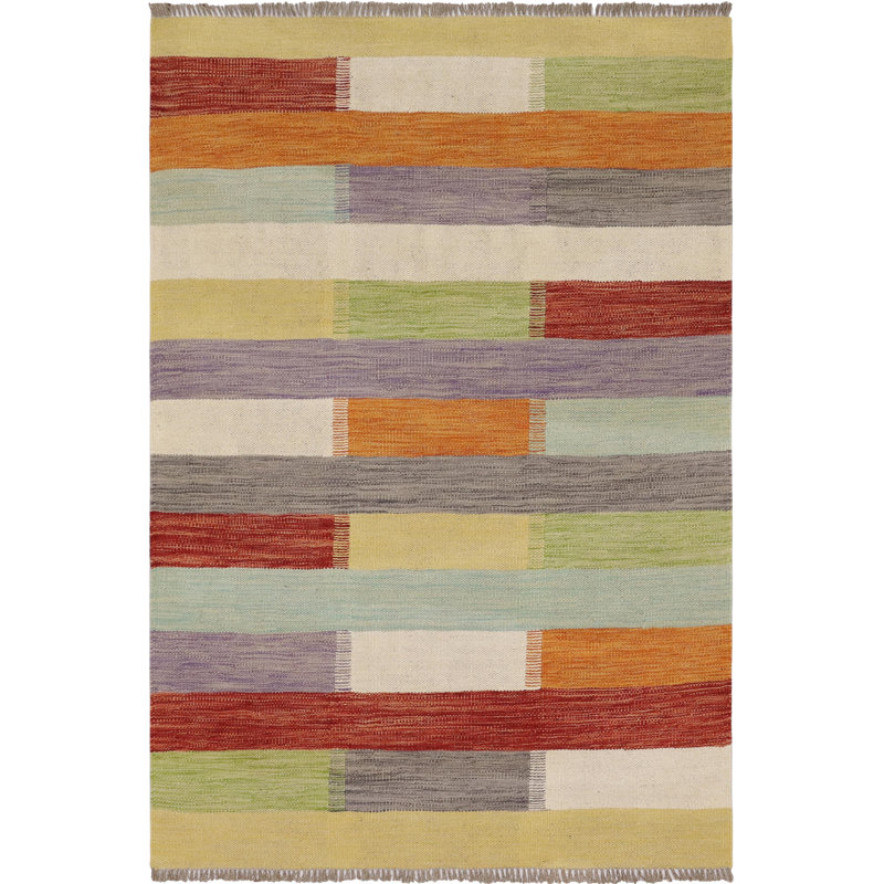Tapis beige / gris / rouge en laine noué à la main 3 pi 4 po x 5 pi 1 po Haddam