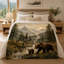 Couverture d'ours rustique avec ourson et wapiti, jeté en flanelle de montagne, scène de la vie sauvage en chalet avec pin et ruisseau pour Couch Bed Lodge, 60 x 80 po