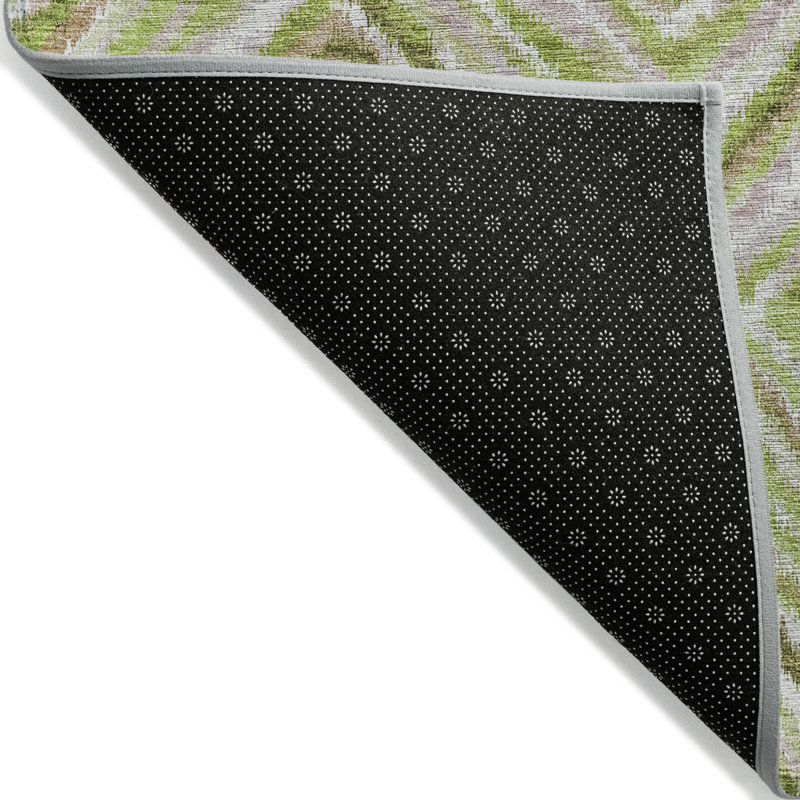 Tapis intérieur / extérieur 10 pi x 14 pi vert et brun à motif géométrique lavable