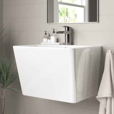 White Stone Stibbington 570mm L x 570mm W White Ceramic Rectangular Sink with Overflow