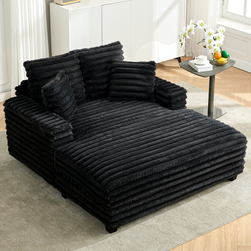 Oversized Chaise Lounge Chair Indoor, 53 Inch Fluffy Plush Faux Fur Upholstered Sleeper Sofa Bed, Cozy Lazy Couch For Living Room, Bedroom (Black)