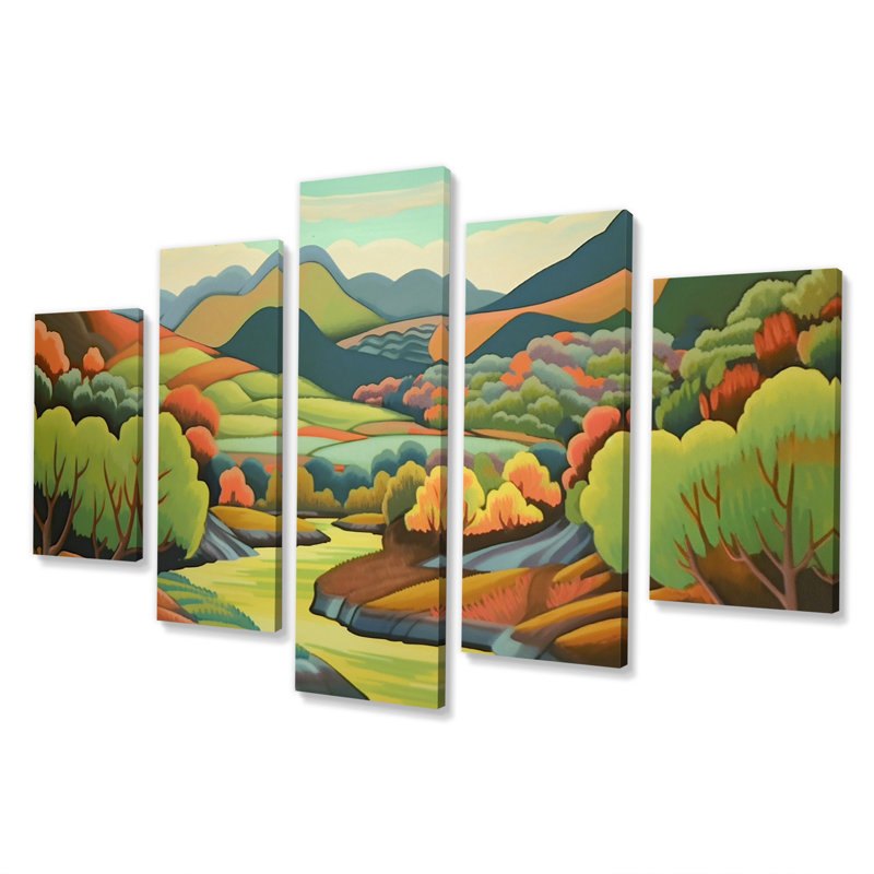 Automne, beauté, paysage de montagne, sérénité - prairie, art mural, salon, 5 panneaux