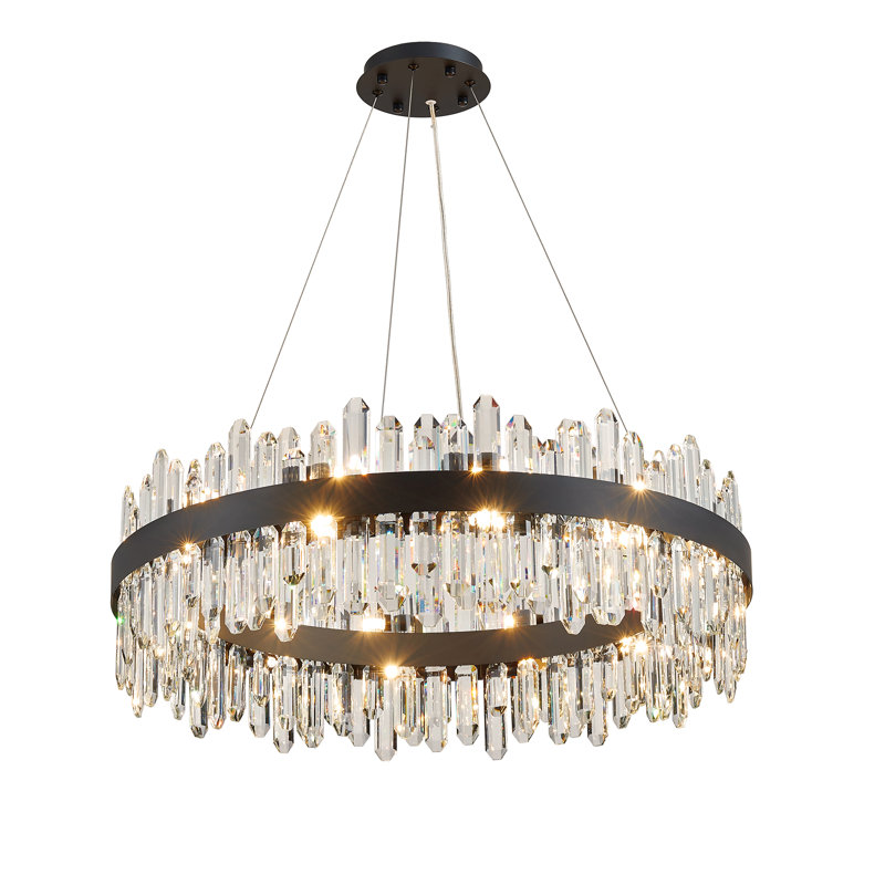 Xzavious Dimmable Cylinder Chandelier, 9.6" H x  23.62" W x 23.62" D, Black, 24