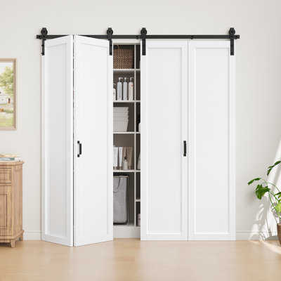  Pas de panneaux d'assemblage, double porte de grange pliante double en bois manufacturé blanc avec portes de placard avec quincaillerie