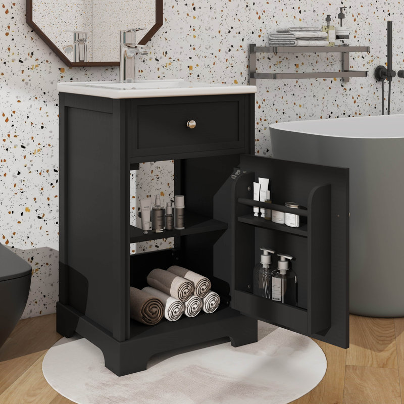 Ensemble de meuble-lavabo de 20 pouces avec meuble-lavabo double en céramique et tablettes personnalisables, Noir