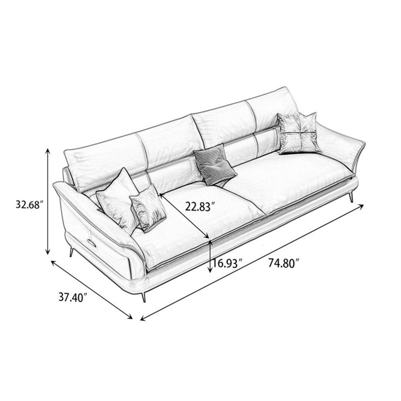Causeuse-coussin standard en cuir véritable vert, 32,68 po H x 74,8 po L x 37,4 po P, Vert