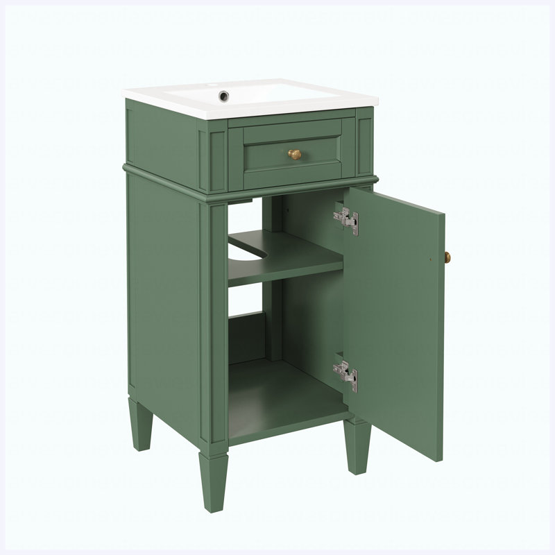 Ensemble de meuble-lavabo autoportant de 16 po de style français avec lavabo en céramique, ensemble de meuble-lavabo simple avec porte à fermeture douce, tablette réglable et pieds pleins