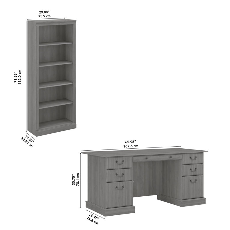 Raker 3 Piece Executive Desk Office Set, Modern Gray
