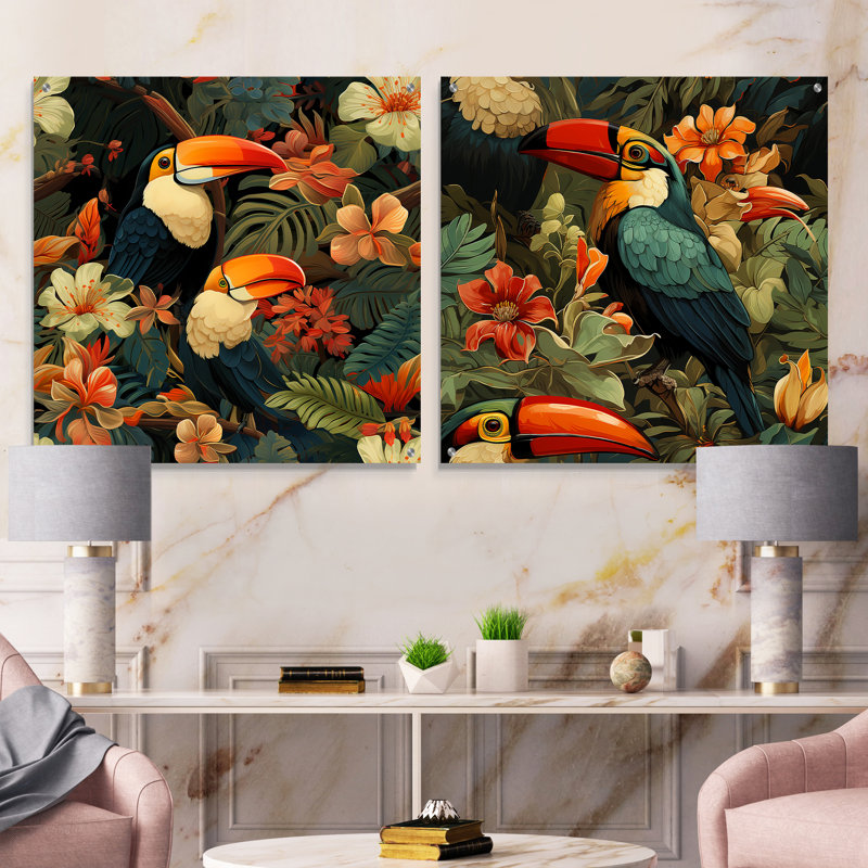Ensemble de 2 tapisseries toucan, H 16 po x l 33 po