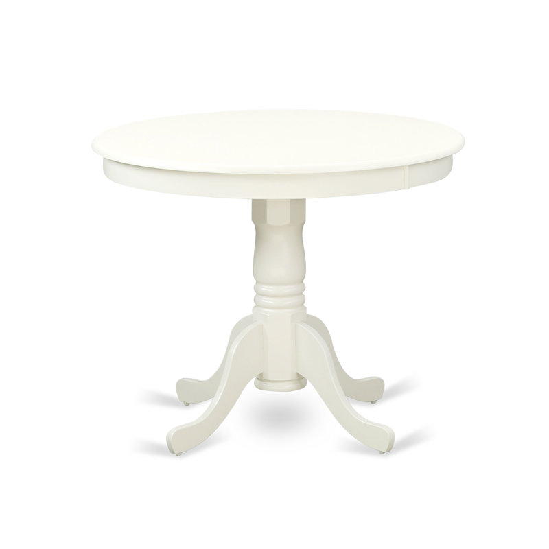 3 Piece Kitchen Table Set for Small Spaces Contains a Round Dining Table with Pedestal and 2 Shitake Linen Fabric Upholstered Chairs, 36x36 Inch, Linen White
