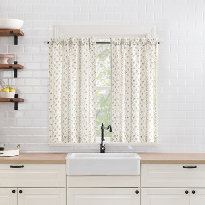 Castlebourne Floral Stripe Semi-Sheer Rod Pocket Kitchen Curtain Tier (Set of 2)