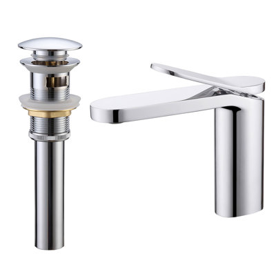 5.7" Solid Brass Single Handle Single Hole Bathroom Sink Faucet With Drain Assembly