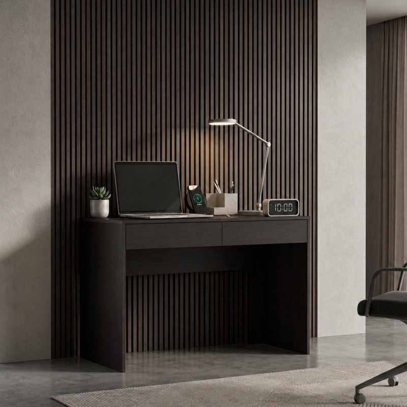 Bureau d'ordinateur moderne Oslo avec tiroirs, bureau minimaliste pour espace de travail à domicile - Wengé, Wengé noir