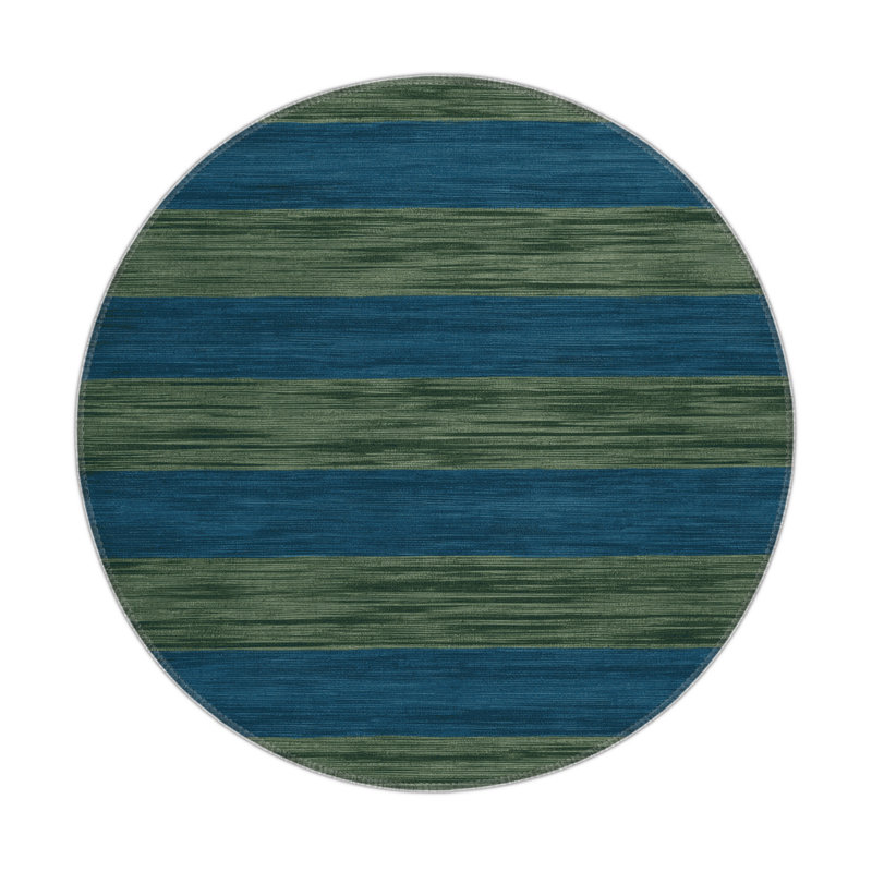 Tapis intérieur / extérieur bleu HorizontalStripes, Rond 5 pi