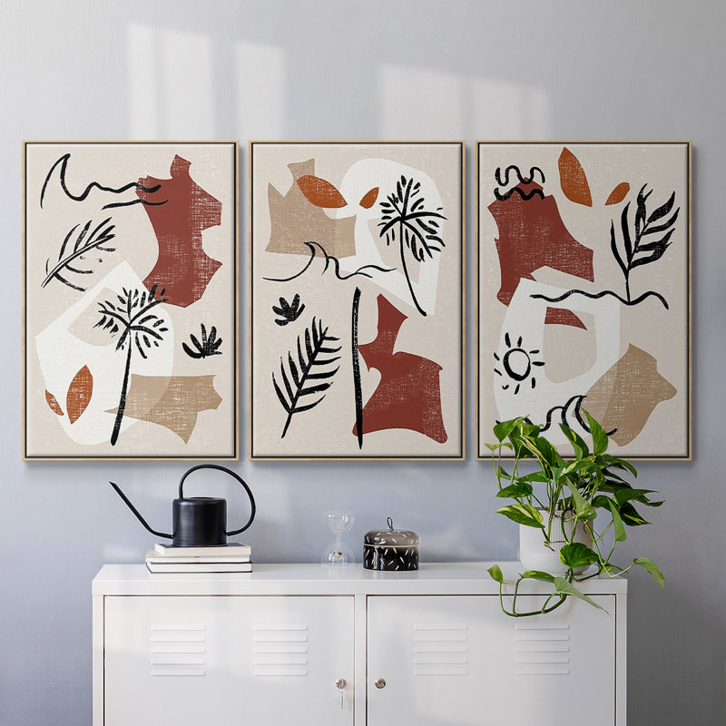 Soft Palms IV - Ensemble de 3 reproductions encadrées sur toile, Naturel, H 36 po x l 72 po