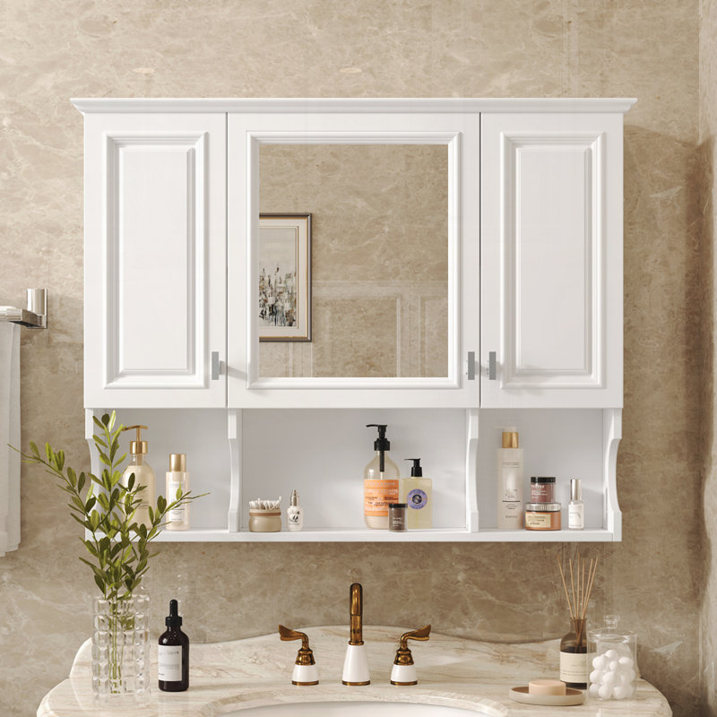 Armoire murale de salle de bain moderne avec miroir 35 po x 28 po, Blanc