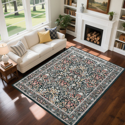 Floral Area Rugs for Living Room Washable Rugs Non Slip Boho Dining Room Carpet Vintage Botanical Print Low Pile Soft Carpet for Office Nursery Farmhouse