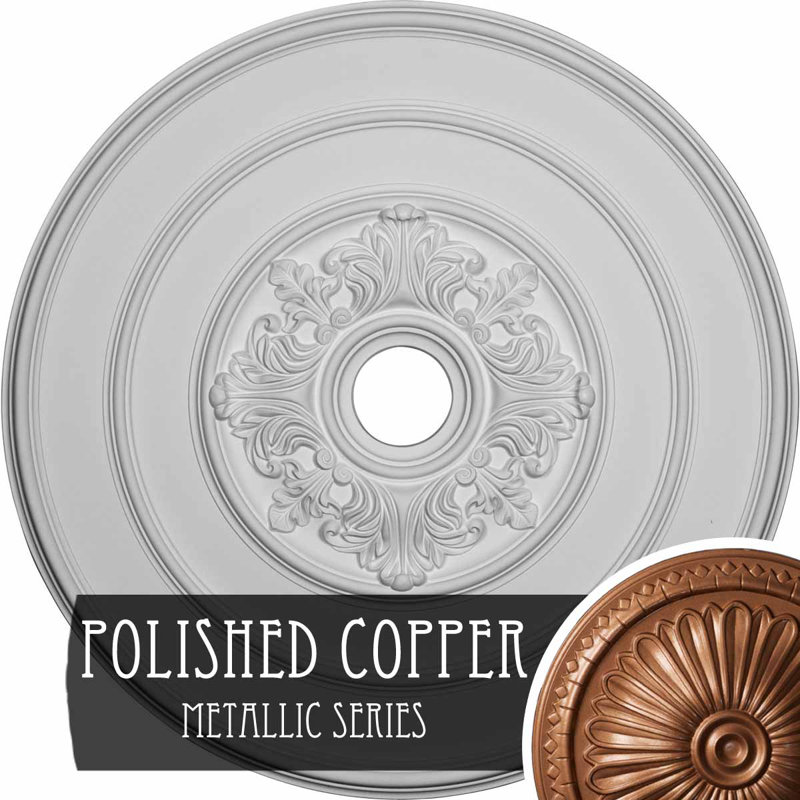 Médaillon de plafond endurathane traditionnel avec feuilles d'acanthe, DO 26 po x P 3 1/8 po x P 1 1/2 po (convient aux auvents jusqu'à 4 1/4 po)